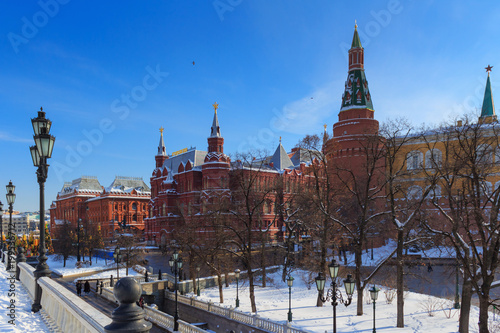 Moscow Kremlin on a sunny winter morning. View from Manege square