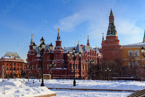 View of State Historical Museum from Manege square. Moscow in winter