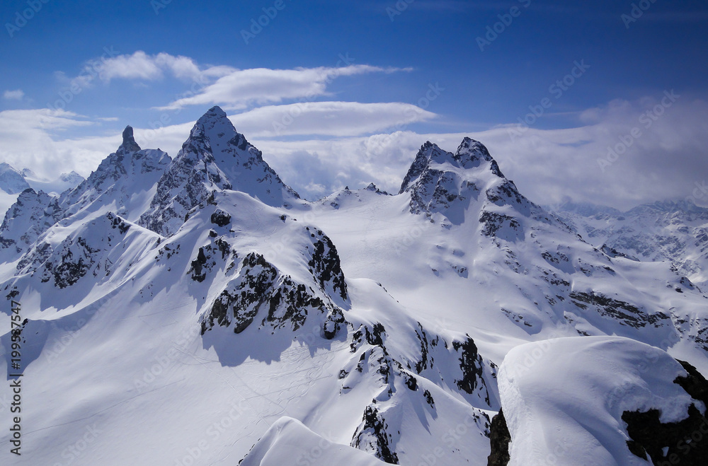 winter mountain landscape in the Silvretta mountains near Klosters in Switzerland