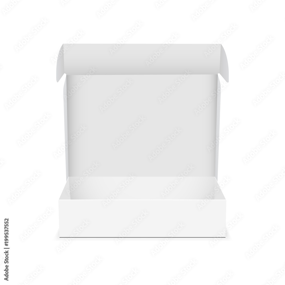 Box with open lid isolated on white background - front view. Mockup for your design or branding. Vector illustration Box with open lid isolated on white background - front view. Mockup for your design or branding. Vector illustration