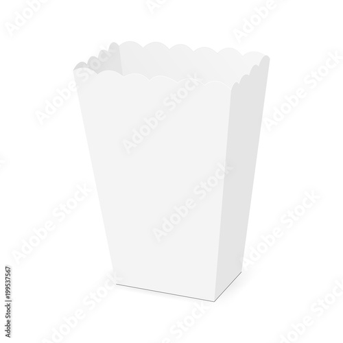 Paper popcorn box mockup isolated on white background. Vector illustration