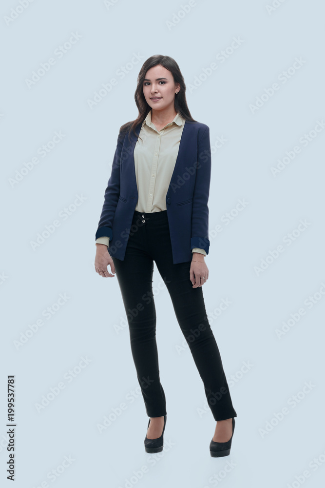 Woman stand and smile, isolated on white background. Woman stand and smile, isolated on white background.