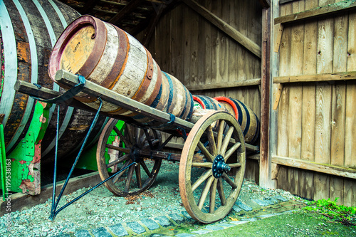 Wine barrel on horse cart