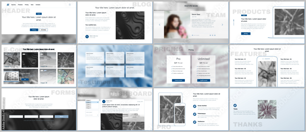Set of vector templates for website design, minimal presentations ...