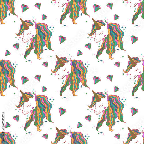 Cute vector pattern with unicorns for print  cover  covers and other. White background.