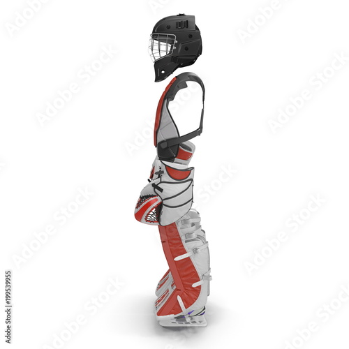 Hockey Goalie Protection Kit on white. Side view. 3D illustration