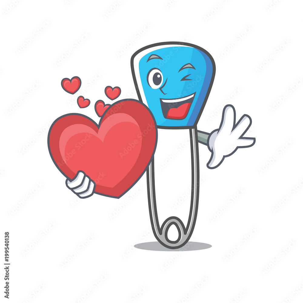 With heart safety pin mascot cartoon Stock Vector | Adobe Stock