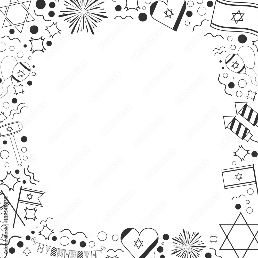 Frame with Israel Independence Day holiday flat design black thin line icons