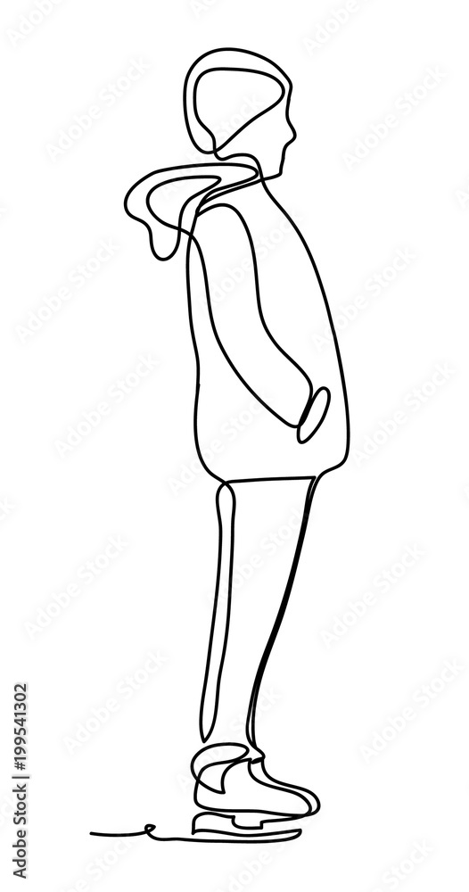 Fototapeta premium A man is riding a ice skate. Continuous line drawing. Isolated on the white background. Happiness in the Everyday