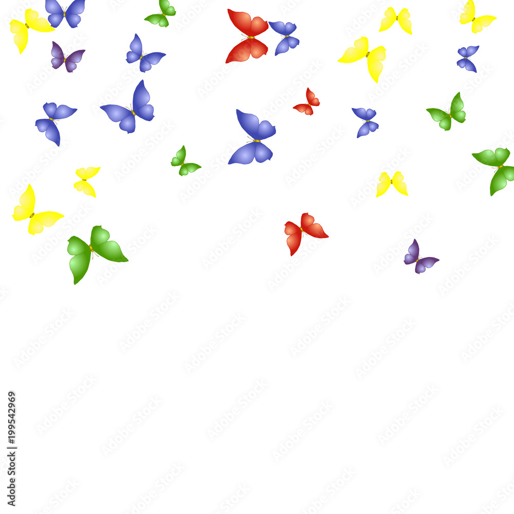 Background with Colorful Butterflies. Simple Feminine Pattern for Card, Invitation, Print. Trendy Decoration with Beautiful Butterfly Silhouettes. Vector Background with Moth