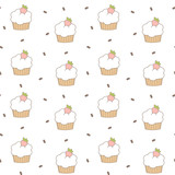 cute lovely cartoon cupcakes seamless vector pattern background illustration