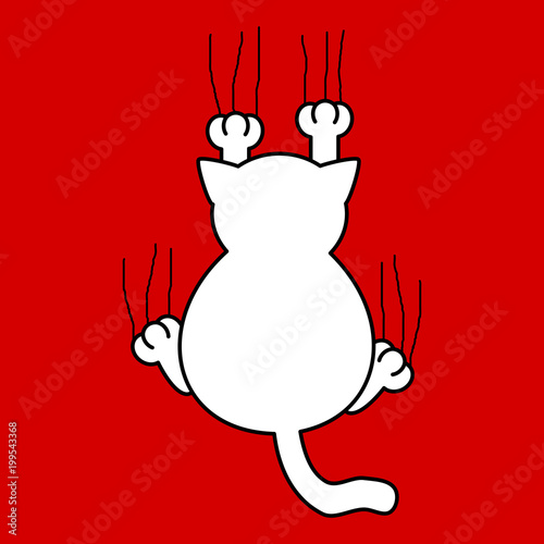 cute cat scratching red wall vector illustration
