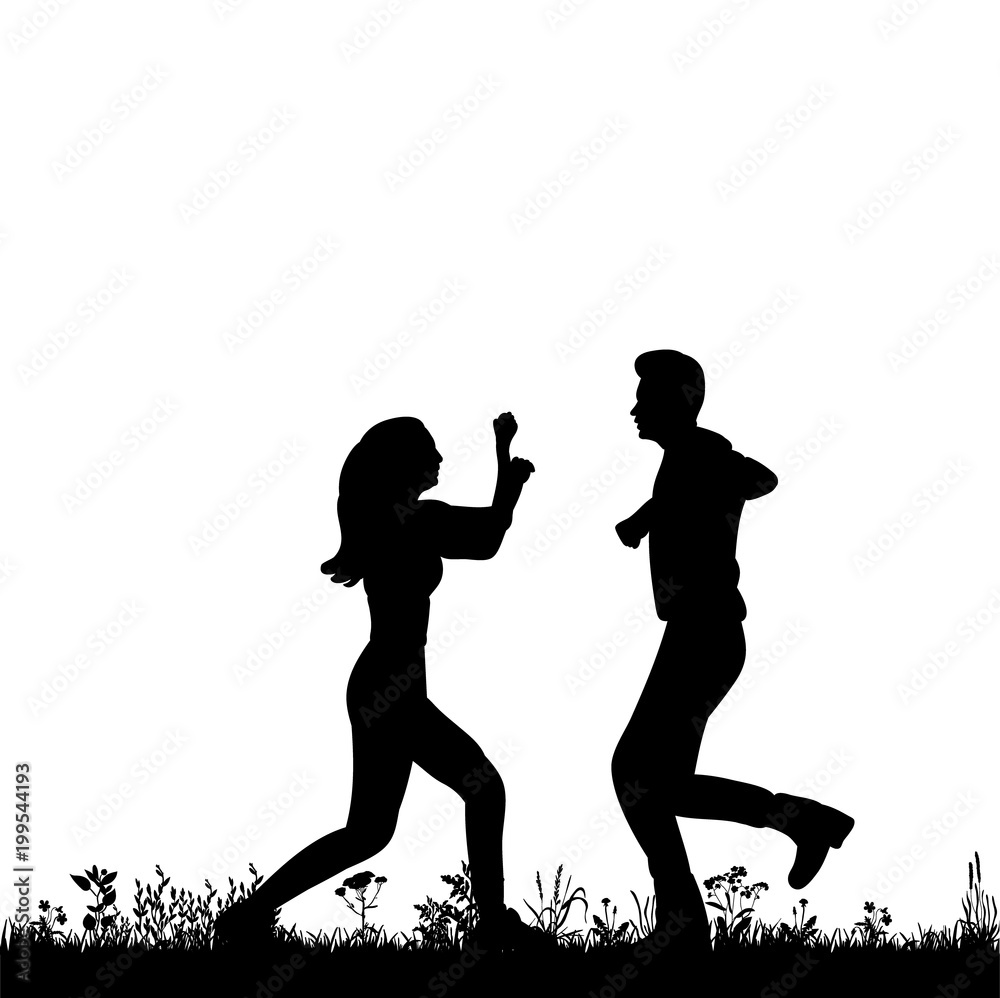 isolated silhouette of people dancing on nature isolated silhouette of people dancing on nature