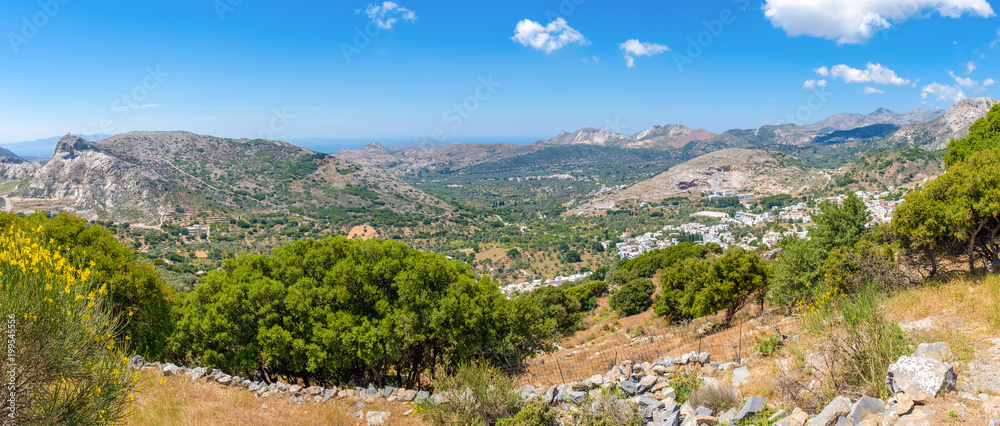 Panoramic view of Naxos island and mountain village of Filoti. Greece