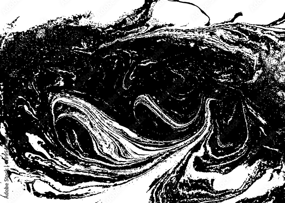 Fototapeta premium Black and white liquid texture. Watercolor hand drawn marbling illustration. Abstract vector background. Monochrome marble pattern.