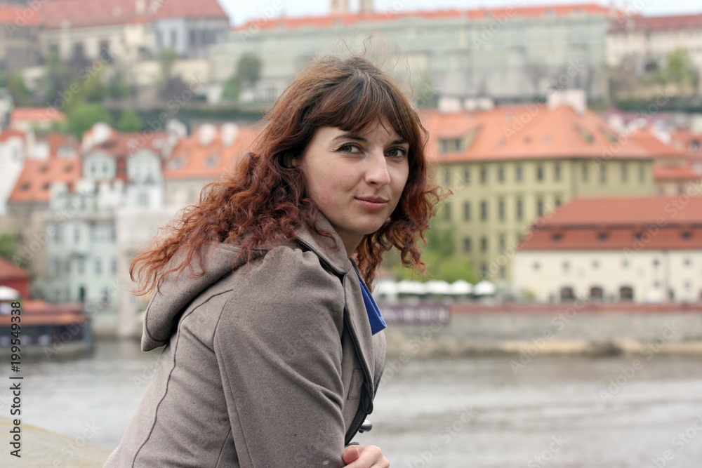 Beautiful woman on an excursion in Prague