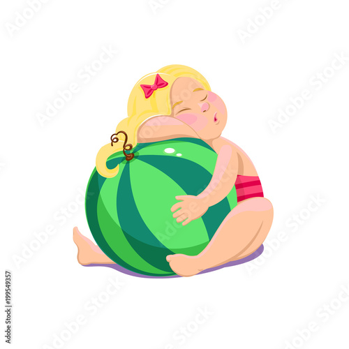 cartoon girl sitting with watermelon. 