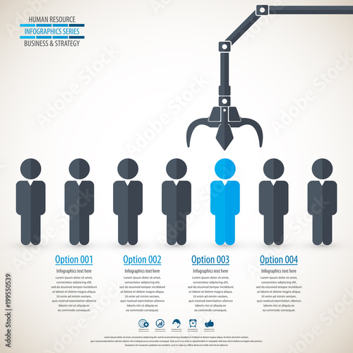 Robotic claw picking up businessman who chosen, recruitment or human resources management concept