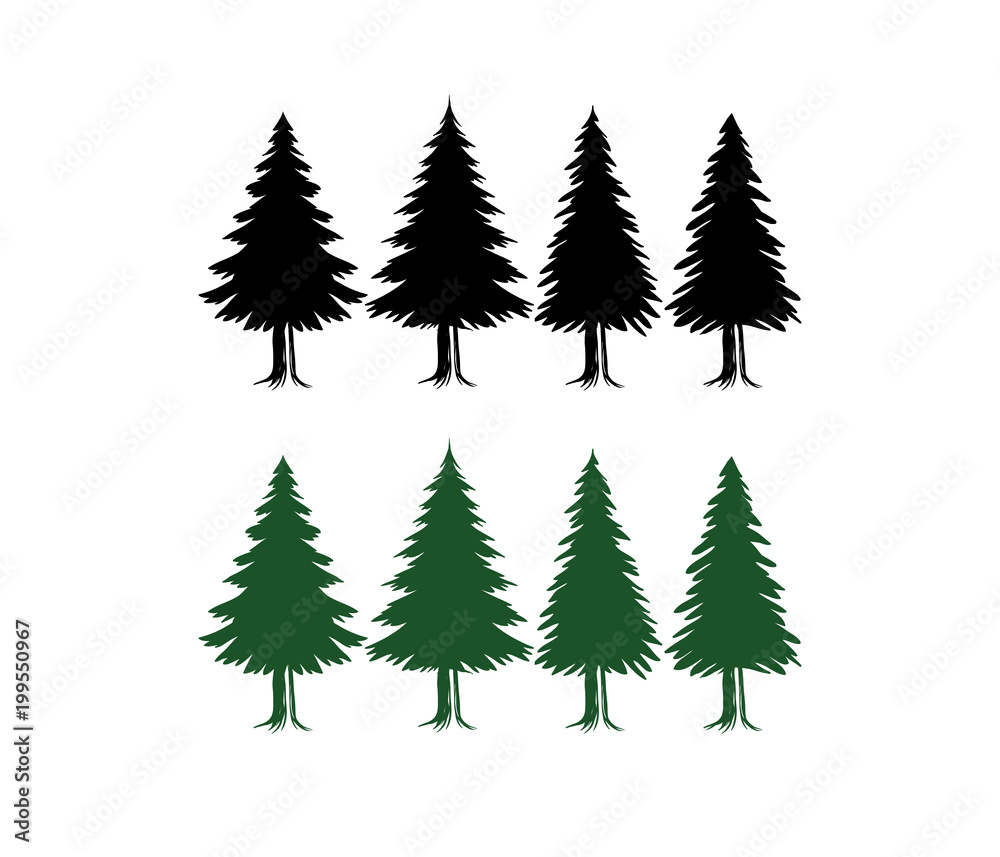 pine tree silhouette set vector template green and black