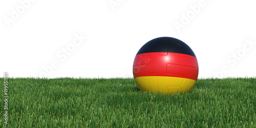 Germany German flag soccer ball lying in grass  isolated on white background. 3D Rendering  Illustration.