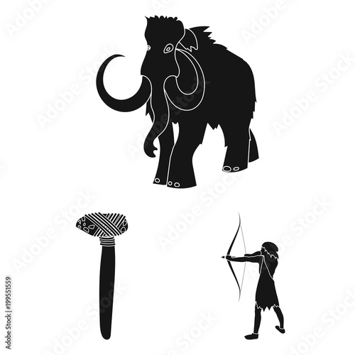 Life in the Stone Age black icons in set collection for design. Ancient people vector symbol stock web illustration.