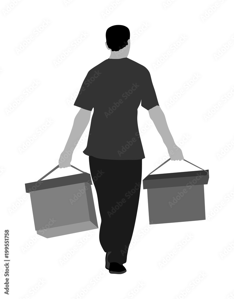 Worker carrying boxes vector illustration isolated on white background. Moving situation. Transportation by hands. Worker carrying boxes vector illustration isolated on white background. Moving situation. Transportation by hands.