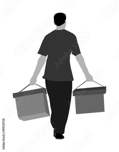 Worker carrying boxes vector illustration isolated on white background. Moving situation. Transportation by hands.