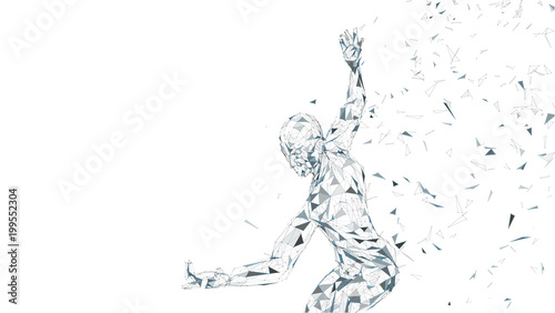 Conceptual abstract man ready to fight. Connected lines, dots, triangles, particles. Artificial intelligence concept. High technology vector, digital background. 3D render vector illustration