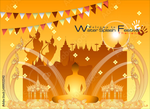 Abstract Background Songkran Festival: The Water Splash Festival of Thailand. Vector and Illustration, EPS 10