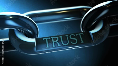 Trust word as symbol in the chrome chain. 4K UHD animation. photo