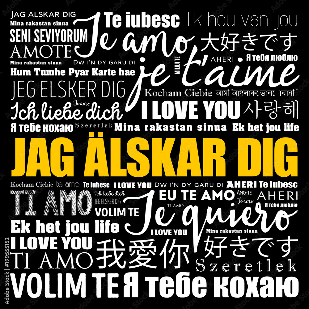 Jag alskar dig (I Love You in Swedish) in different languages of the world, word cloud background