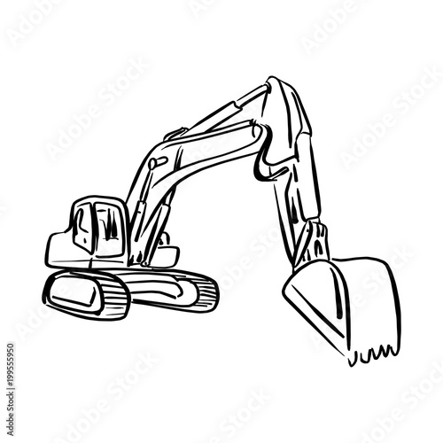 doodle outline front Hoe Loader excavator vector illustration sketch hand drawn with black lines isolated on white background