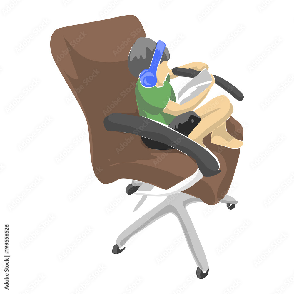 boy playing tablet on big office chair with colors vector illustration sketch hand drawn isolated on white background. Water color style. boy playing tablet on big office chair with colors vector illustration sketch hand drawn isolated on white background. Water color style.