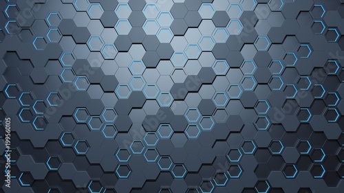 Blue hexagon pattern.3d rendering © Vanit่jan