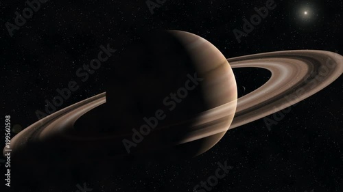 Saturn from space - realistic and beautiful - approaching planet with rings - sun and stars in 4K and 1080 HD