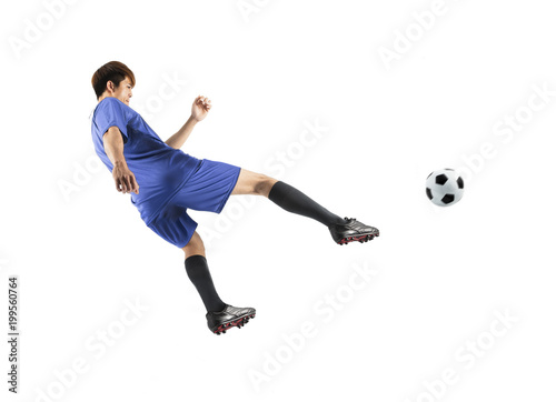 asian soccer player in action isolated white background © Tom Wang