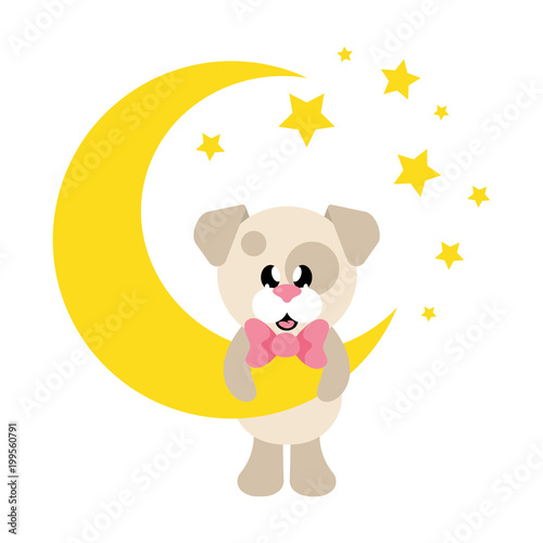 cartoon cute dog with tie and moon