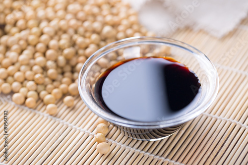 Soy sauce in a glass bowl
