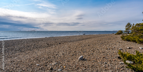 Toroe stone beach in Stockholm archipelago in springtime
