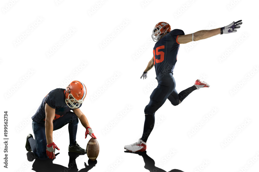 Isolated American football players in white background