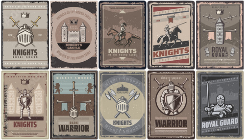 Vintage Colored Medieval Knights Posters photo