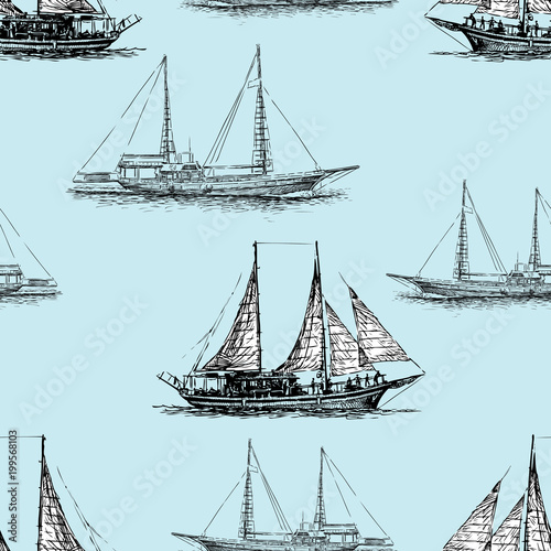 Seamless background of the sailing ships