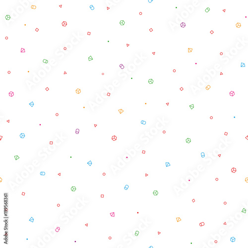 A beautifully made seamless simple geometric spacelike pattern with chaotically arranged geometric shapes. Low density. On a white background