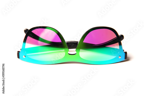 Stylish bright sunglasses isolated on white background