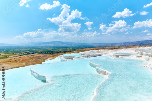 Natural travertine pools and terraces in Pamukkale, Turkey photo