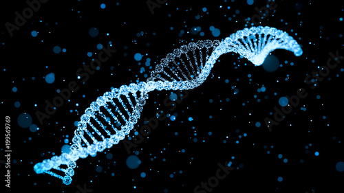 human dna with glowing particles 3d illustration