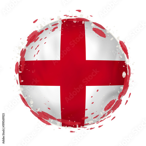Round grunge flag of England with splashes in flag color.