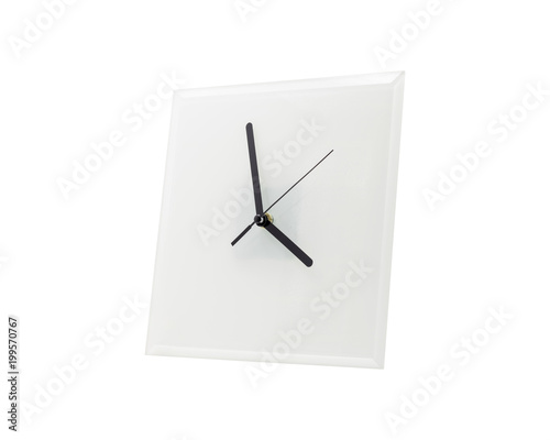 Modern clock isolated on white background. Mirror frame in clock template. ( Clipping paths )