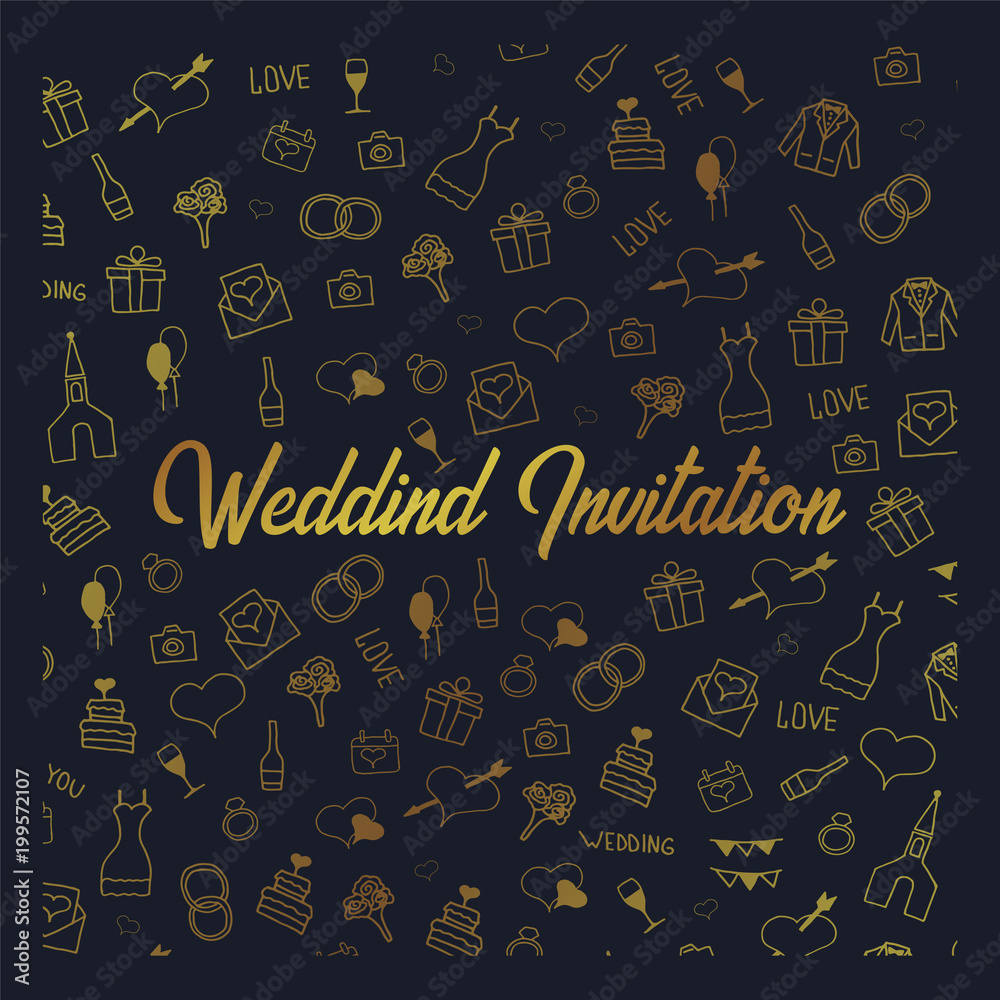 Wedding Invitation tamplate with doodle elements on a background. Save the date card. Vector illustration Wedding Invitation tamplate with doodle elements on a background. Save the date card. Vector illustration