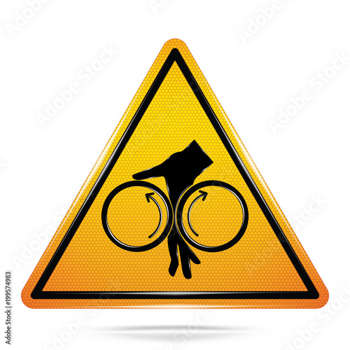 Vector and illustration of graphic style,Hand Entanglement Hazard symbol,Yellow triangle Warning Dangerous icon on white background,Attracting attention Security First sign,Idea for presentation,EPS10